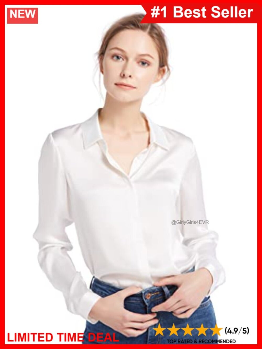 100% Pure Silk Charmeuse Blouse Long Sleeve Button Down Shirt